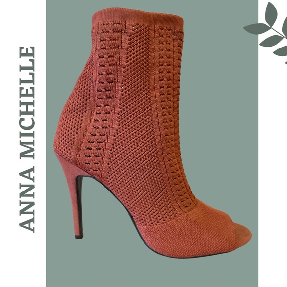 Anna Michelle Royals Burnt Orange Open Toe Fabric Stretch Heeled Ankle Boot 8.5 - Picture 1 of 8